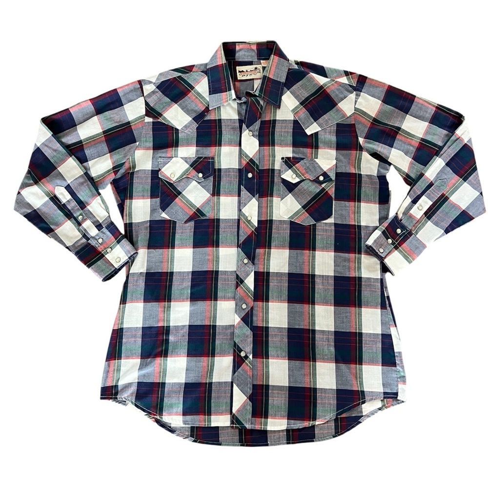 Stagecoach Western Wear Men's Plaid Pearl Snap Button-Up Long Shirt 16 1/2